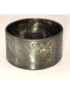 Vintage Silver Tone Floral Etched 1.5" Napkin Ring Victorian CM2278